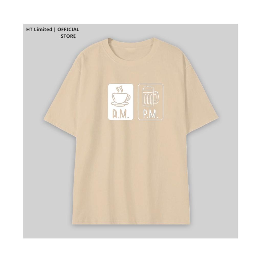Áo thun tay lỡ thiết kế Unisex họa tiết sáng cafe tối beer basic local brand HT Limited, 100% Cotton Cao Cấp dày mát