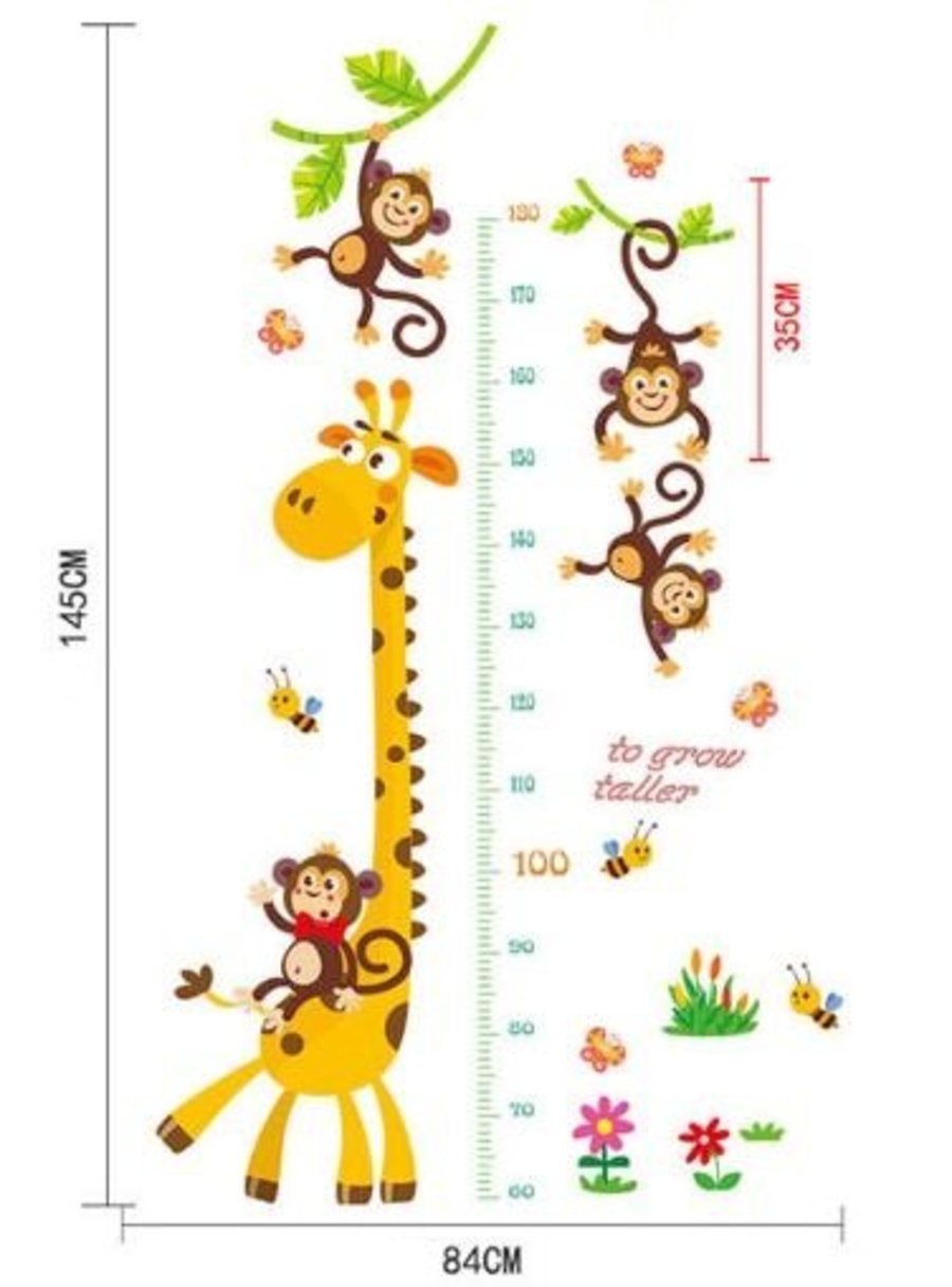 Decal dán tường thước đo hươu 2 và gấu đu ô - HP445