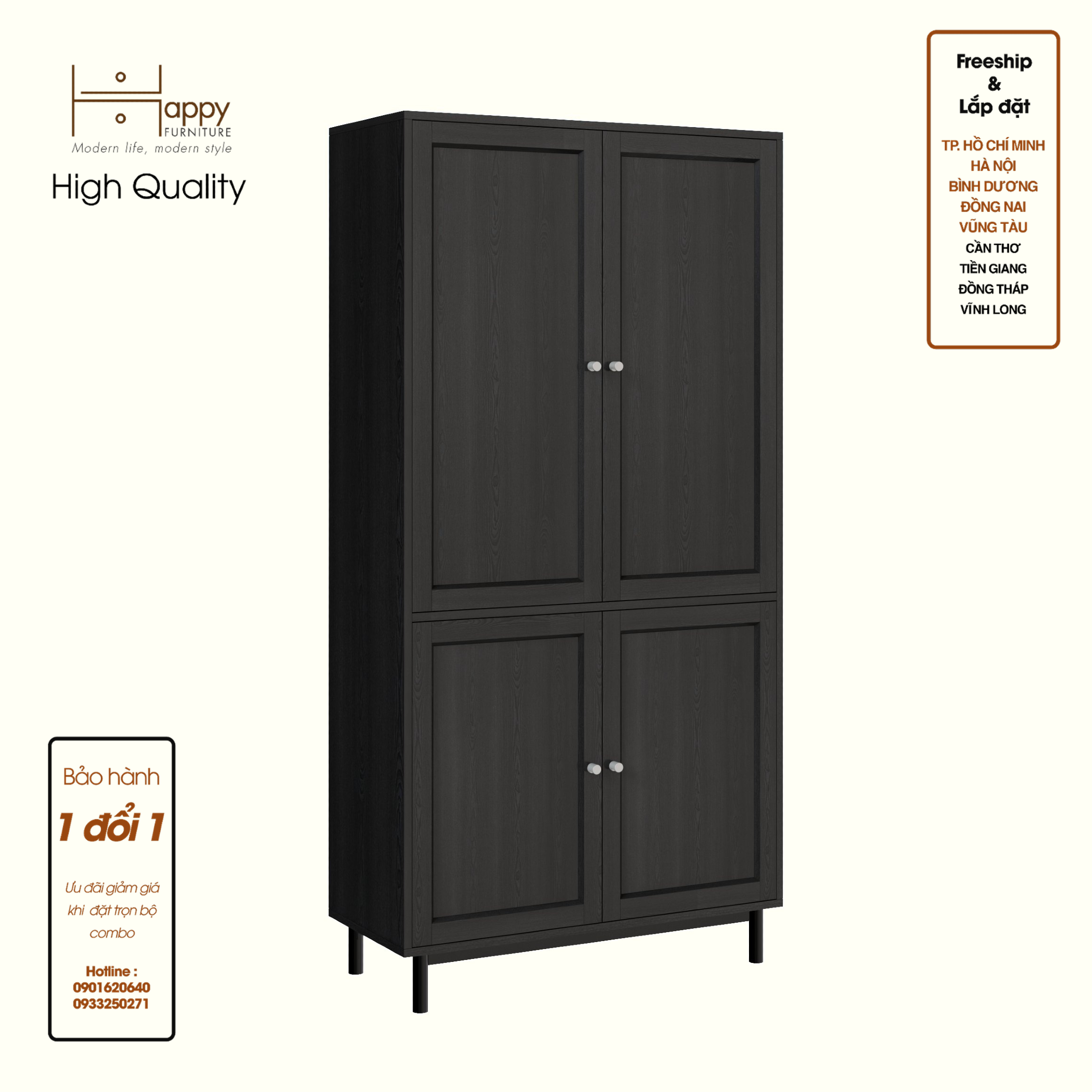 CATY, Kệ sách 5 tầng 2 cửa mở - chân sắt, 90cm x 39cm x 180cm , KSA_055