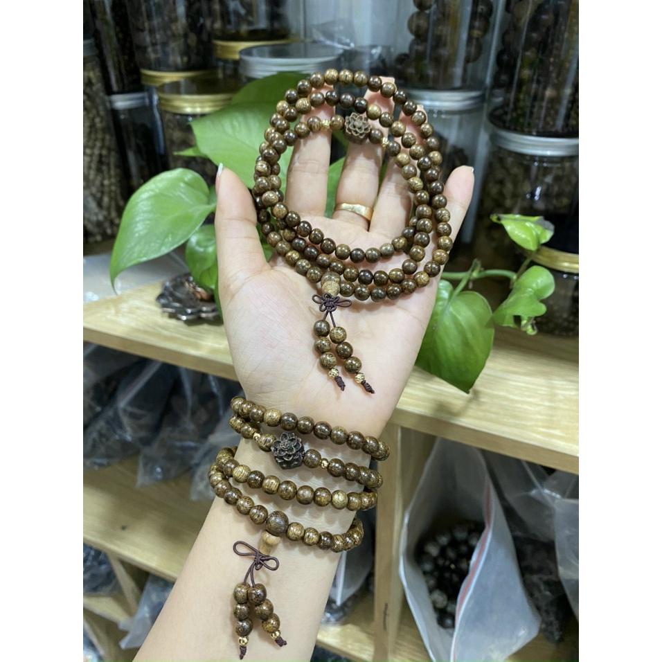 Vòng Tay Trầm Hương Charm Sen Trầm Phú Quý 108 Hạt 6mm Trầm Tốc Tự Nhiên Cao Cấp cho Nữ cầu Bình An - Tài Lộc - May Mắn