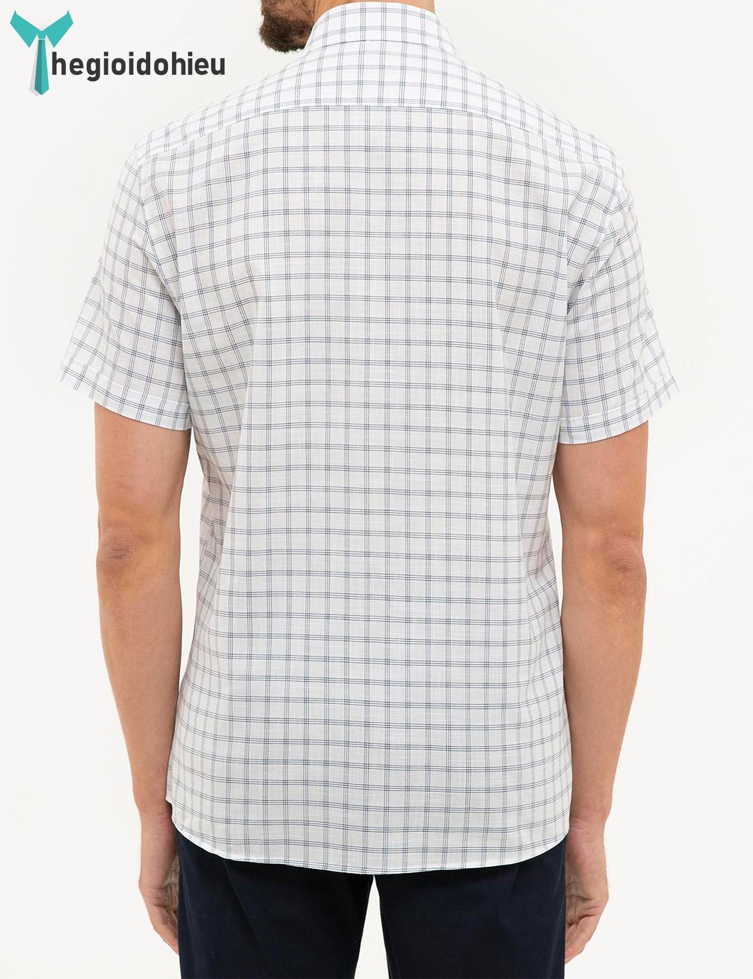 Áo sơ mi nam ngắn tay Pie Cardin PCShirt83 (Trắng caro nhỏ) - Hàng nhập khẩu - Có túi