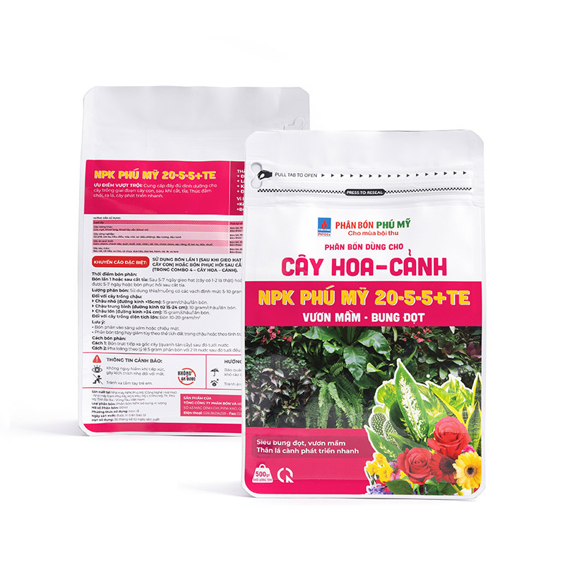 Phân bón NPK Phú Mỹ 20-5-5+TE dùng cho cây Hoa – Cảnh