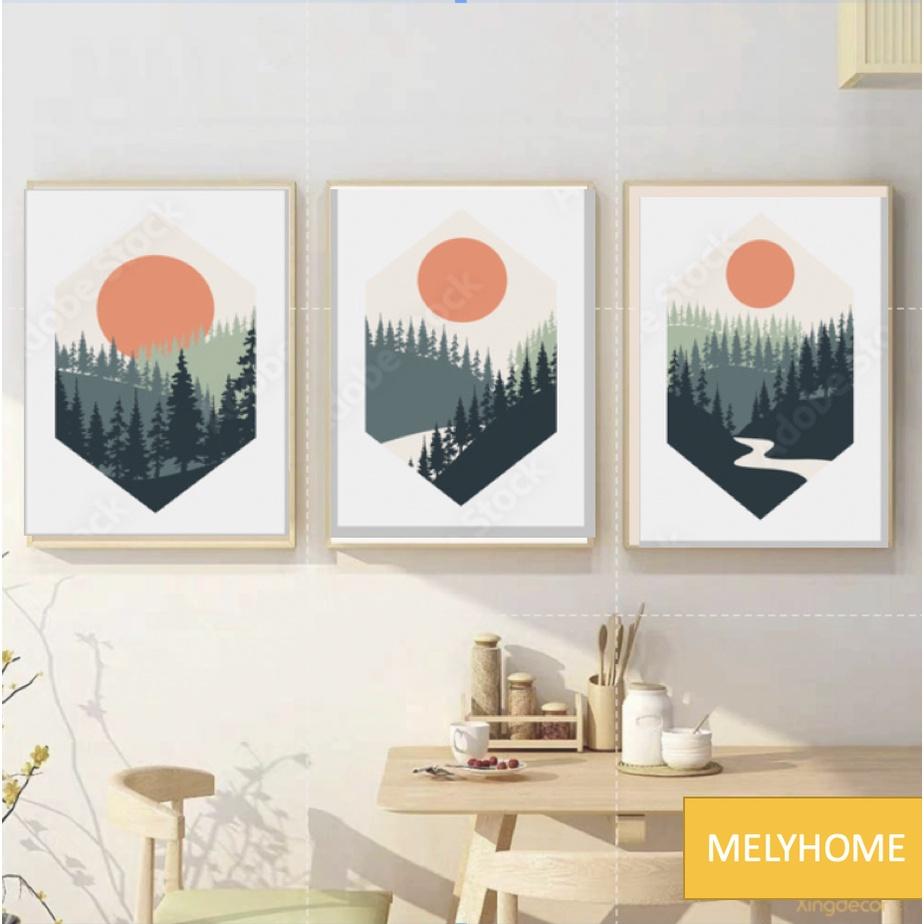 12 Bộ tranh treo tường, tranh canvas, phong cách tối giản Boho- Minimalism tone cam trắng trừu tượng kèm đinh 3 chân t