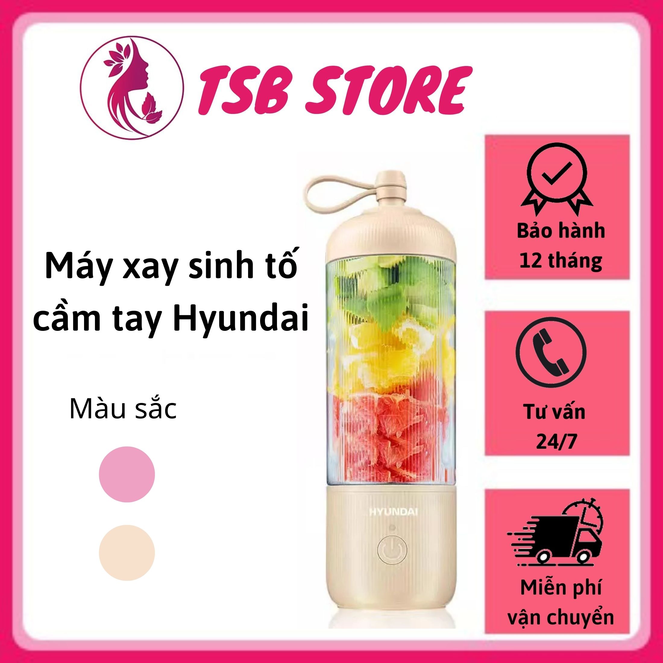 Máy xay sinh tố cầm tay đa năng HYUNDAI - Máy xay cầm tay cao cấp, Máy xay hoa quả lưỡi thép không gỉ tháo rửa dễ dàng, tốc độ xay lớn, tiếng ồn thấp, sạc pin tích điện cực trâu- máy xay sinh tố mini thiết kế nhỏ gọn mang theo tiện