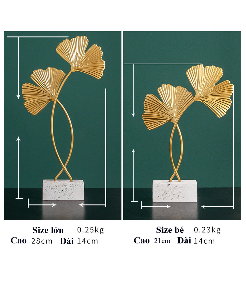 Tượng lá Ginko bằng kim loại đế đá sang trọng decor để bàn đẹp - Tượng trang trí, Đồ decor trang trí phòng khách và quà tặng