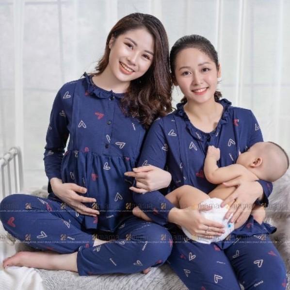 Bộ đồ bầu sau sinh mặc nhà Hàn Quốc, Bộ bầu chất cotton, thoáng mát, tiện cho mẹ ty, size to