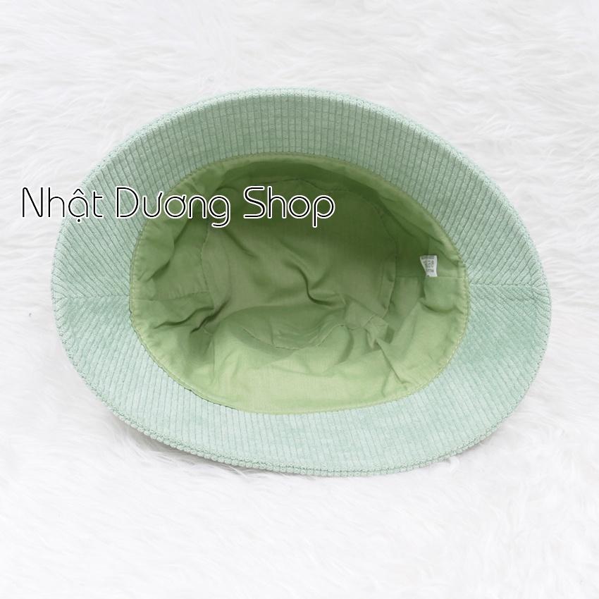 Mũ bo cụp, mũ bucket cụp nhung đũa thêu mặt da chữ vành nhỏ 6cm, phía trong may lót cao cấp phù hợp cho nam và nữ.