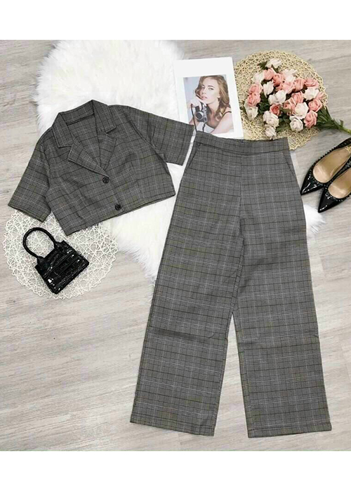 Set Áo Croptop Kèm Quần Dài Vải For Caro Có Size