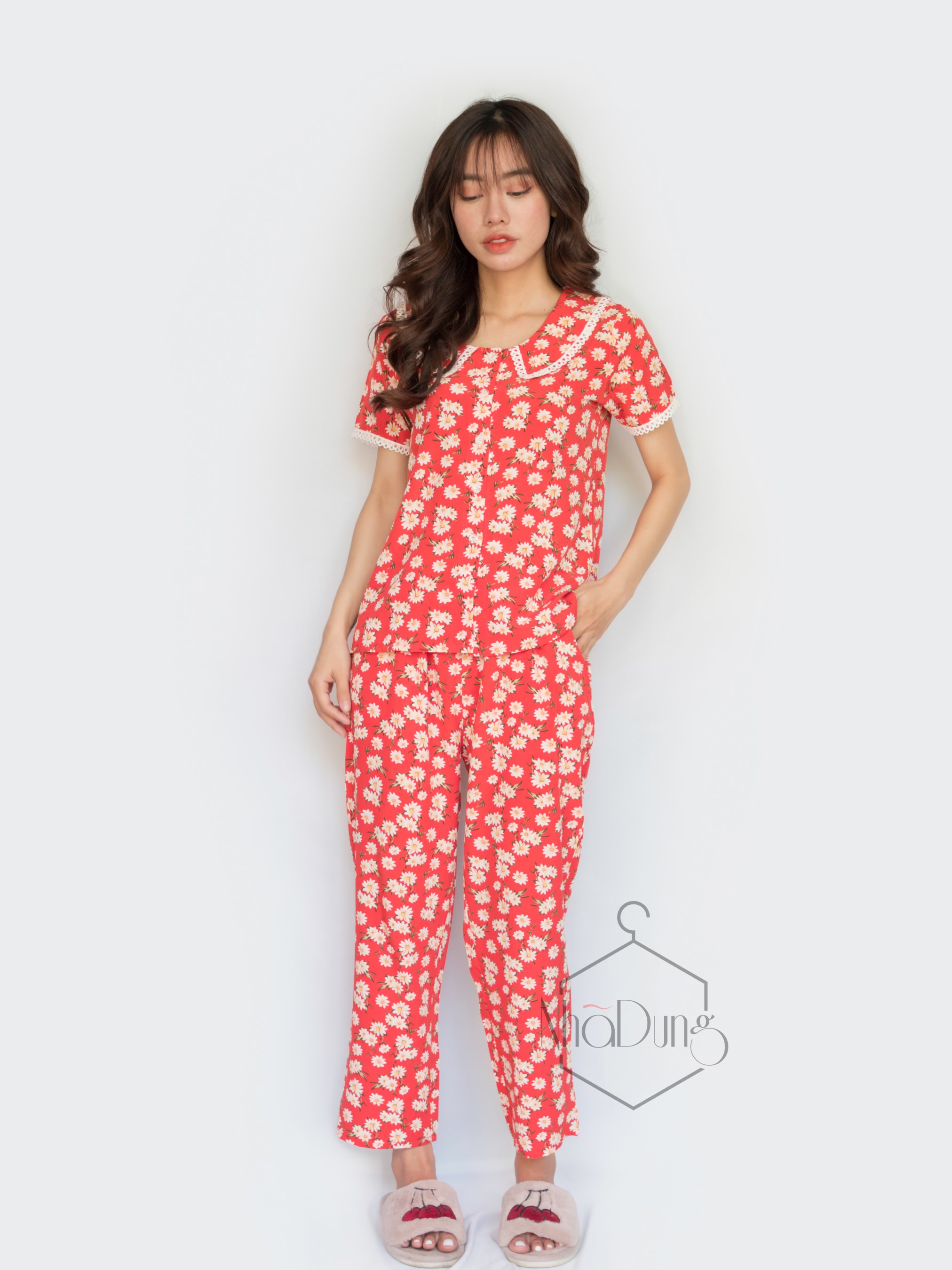 Đồ mặc nhà đồ bộ dài nữ lụa in họa tiết hoa có túi siêu dễ thương siêu mát dưới 70kg