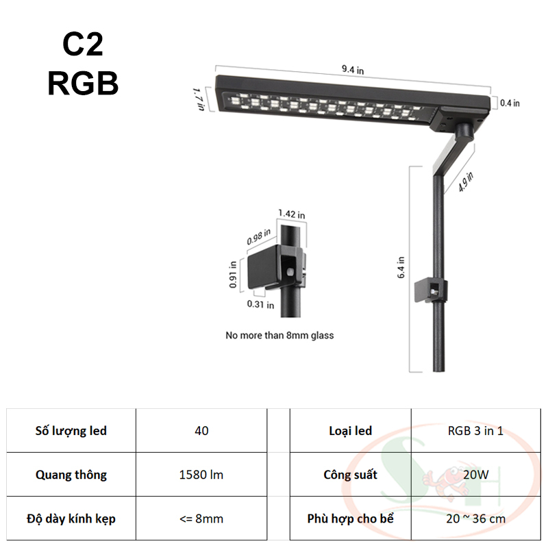 Đèn led kẹp Chihiros C2 trắng, RGB Desktop Light CII quang phổ bể thủy sinh cá tép mini