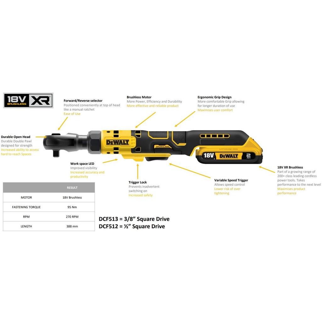 THÂN MÁY SIẾT BULONG GÓC BRUSHLESS 1/2 INCH DÙNG PIN 18/20V ATOMIC DEWALT DCF512N (CHƯA PIN, SẠC )- CHÍNH HÃNG