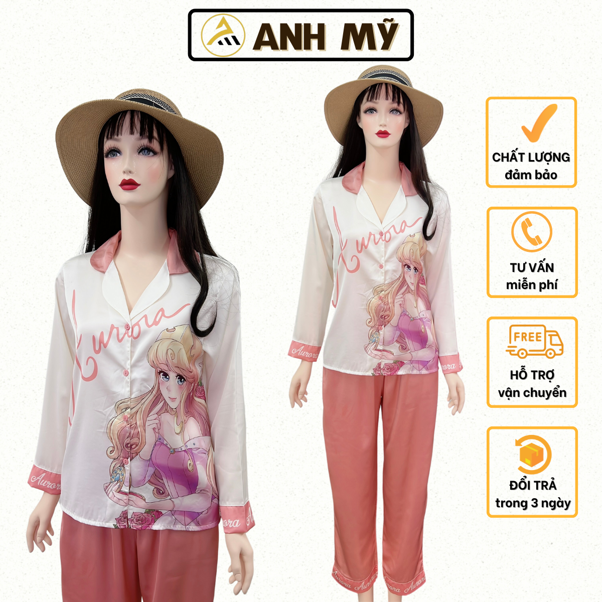 Đồ bộ mặc nhà pijama nữ A ANH MỸ lụa latinh cao cấp DÀI - DÀI TDLT - 01