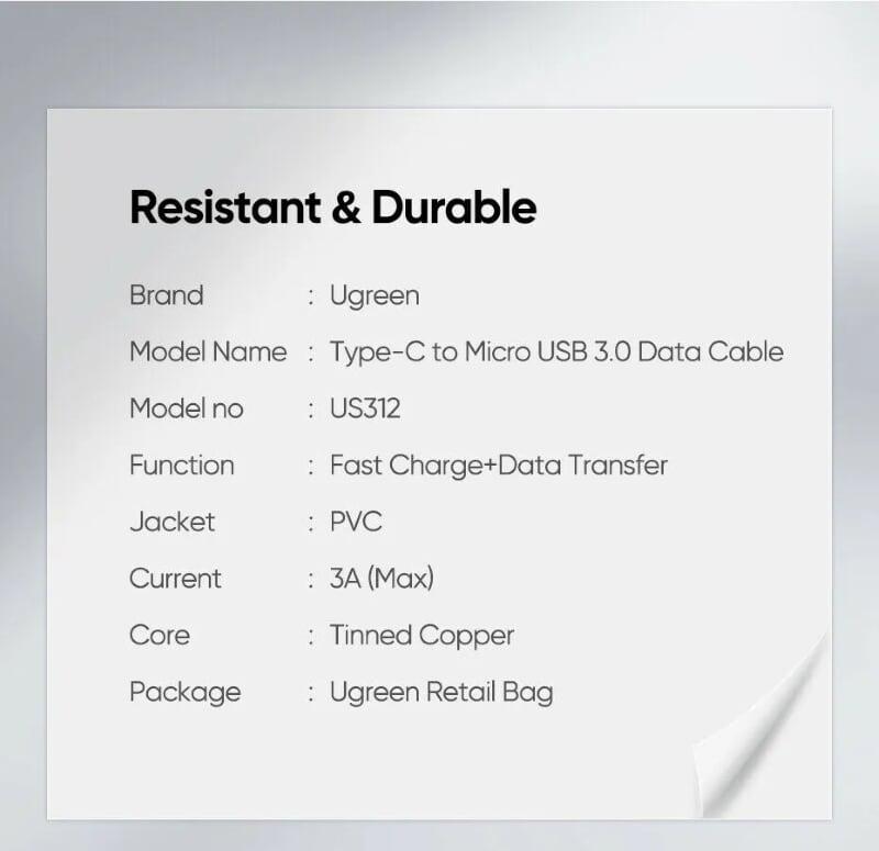 Ugreen UG20103US312TK 1M màu đen Dây USB 3.0 sang USB-C - HÀNG CHÍNH HÃNG