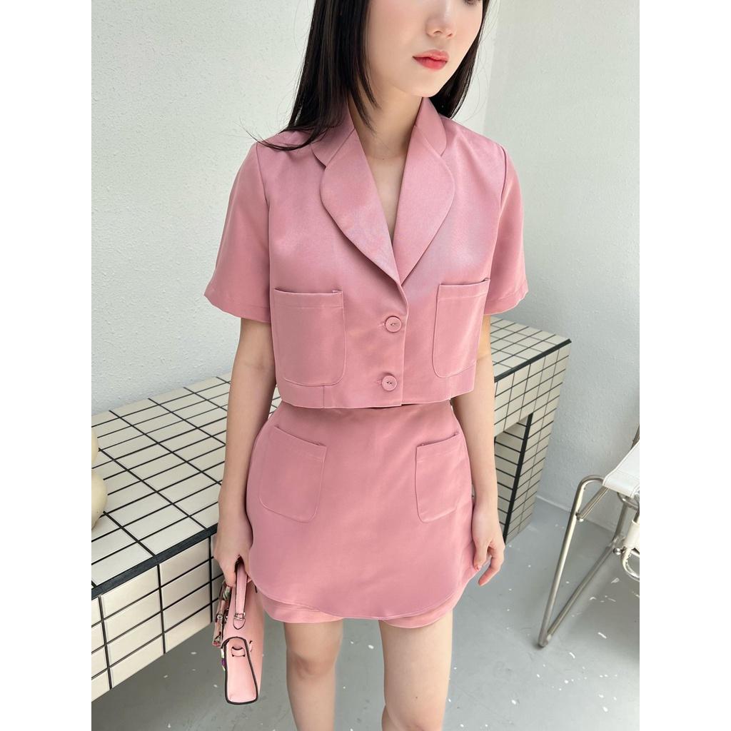 RECHIC Áo croptop Haruna kiểu cổ vest trẻ trung thanh lịch phù hợp đi làm