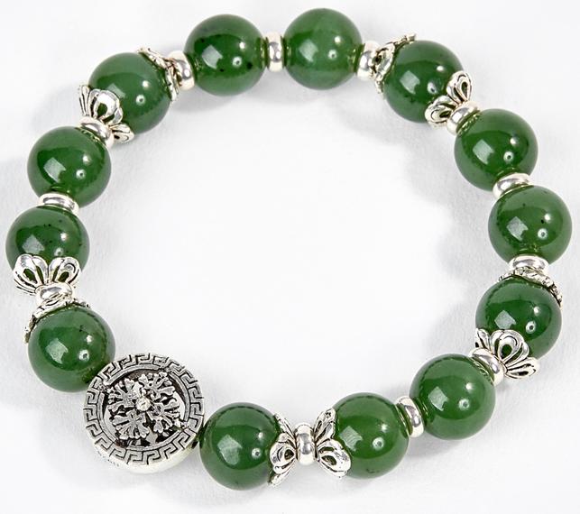 Vòng Tay Ngọc Bích Phối Charm Bánh Xe Pháp Luân Ngọc Quý Gemstones