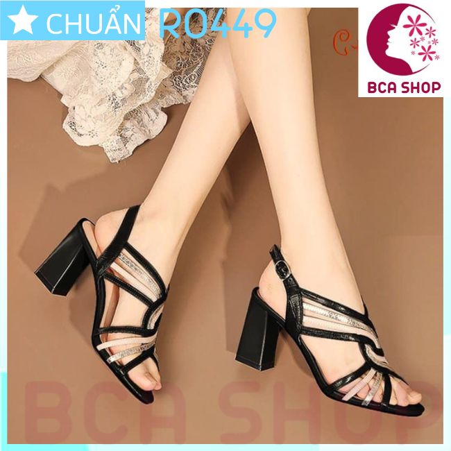 Giày cao gót nữ 7p RO449 ROSATA tại BCASHOP kiểu dáng sandal, gót trụ cùng màu thân có quai cài ôm cổ chân - màu đen