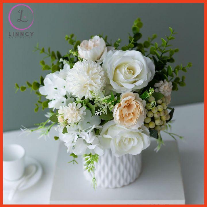 Bình hoa lụa cao 33cm trang trí nhà cửa, cửa hàng, văn phòng, trang trí sự kiện, tiệc cưới