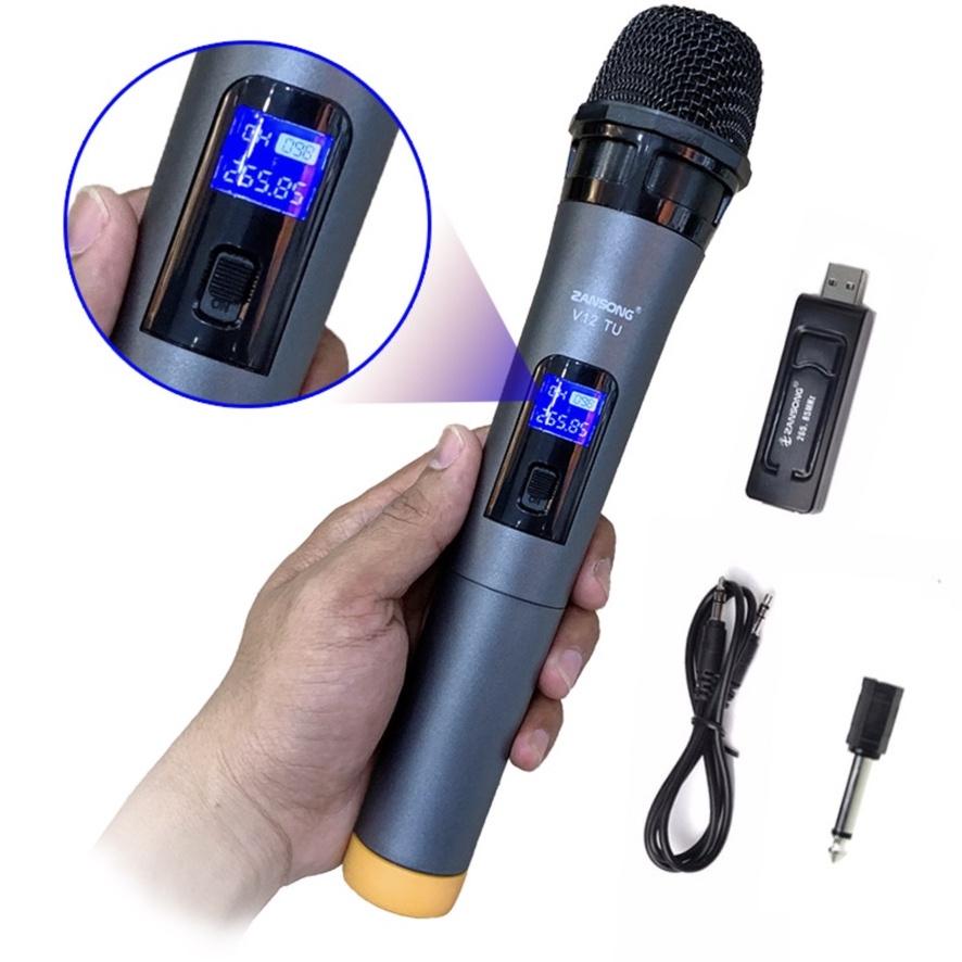 Micro Karaoke không dây đa năng cao cấp UHF V12- dành cho loa kéo loa bluetooth amply hát karaoke zack cắm 3.5 6.5mm