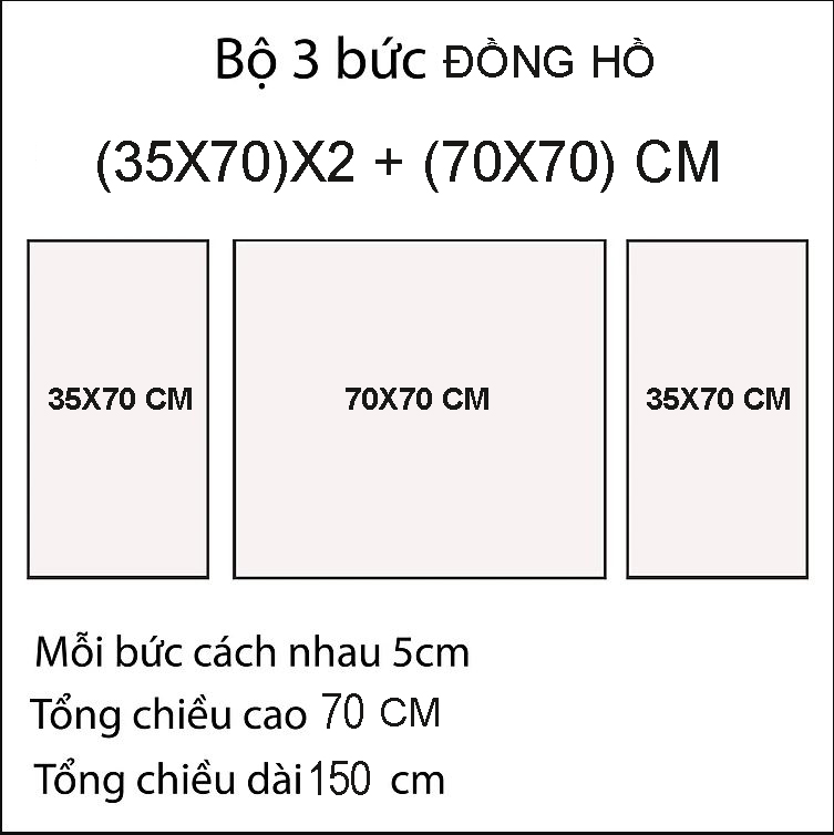 Đồng Hồ Treo Tường Bộ 3 Bức Thuận Buồm Xuôi Gió Sang Trọng - Tranh Đồng Hồ Tráng Gương Kim Trôi Cao Cấp