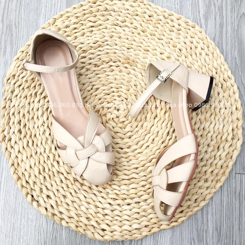 Giày cao gót nữ 3p - Sandal kín mũi gót vuông 3cm - Nhẹ êm chắc chân