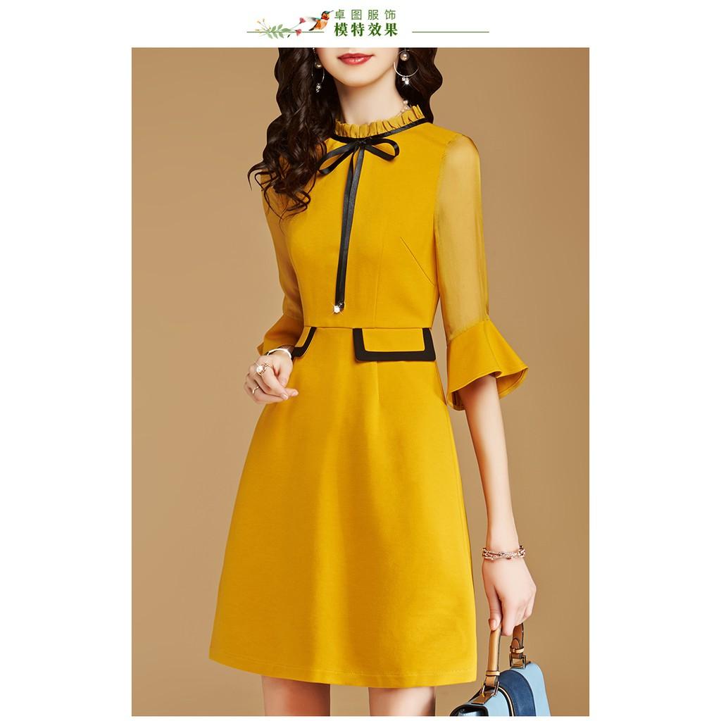 DRESS215-ĐẦM VÀNG TAY LỠ CAO CẤP S-6XL