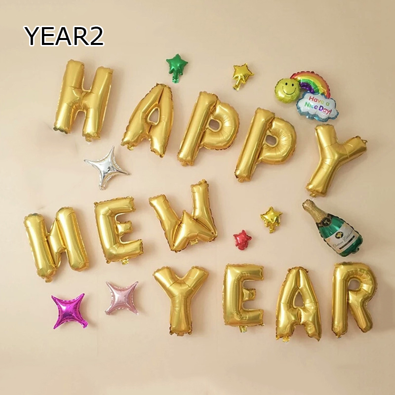 Sét Bóng Trang Trí Năm Mới Happy New Year Chúc Mừng Năm Mới