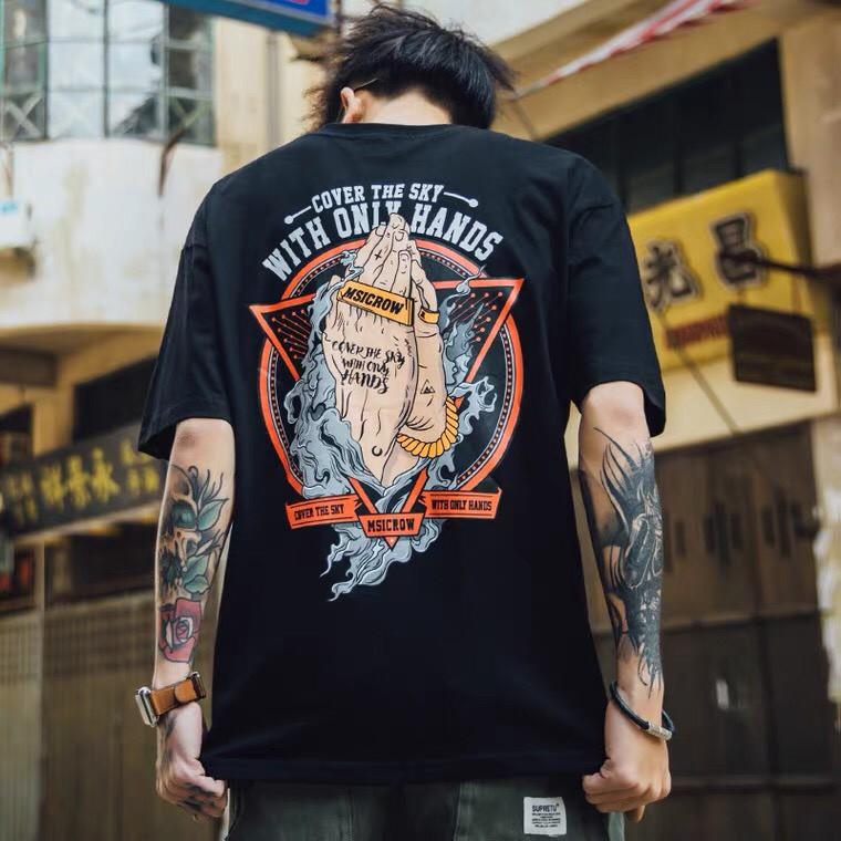 Áo thun tay lỡ.Hình bàn tay MSICROW. CoolZ phông Unisex nam nữ Cotton oversize form rộng CZ061