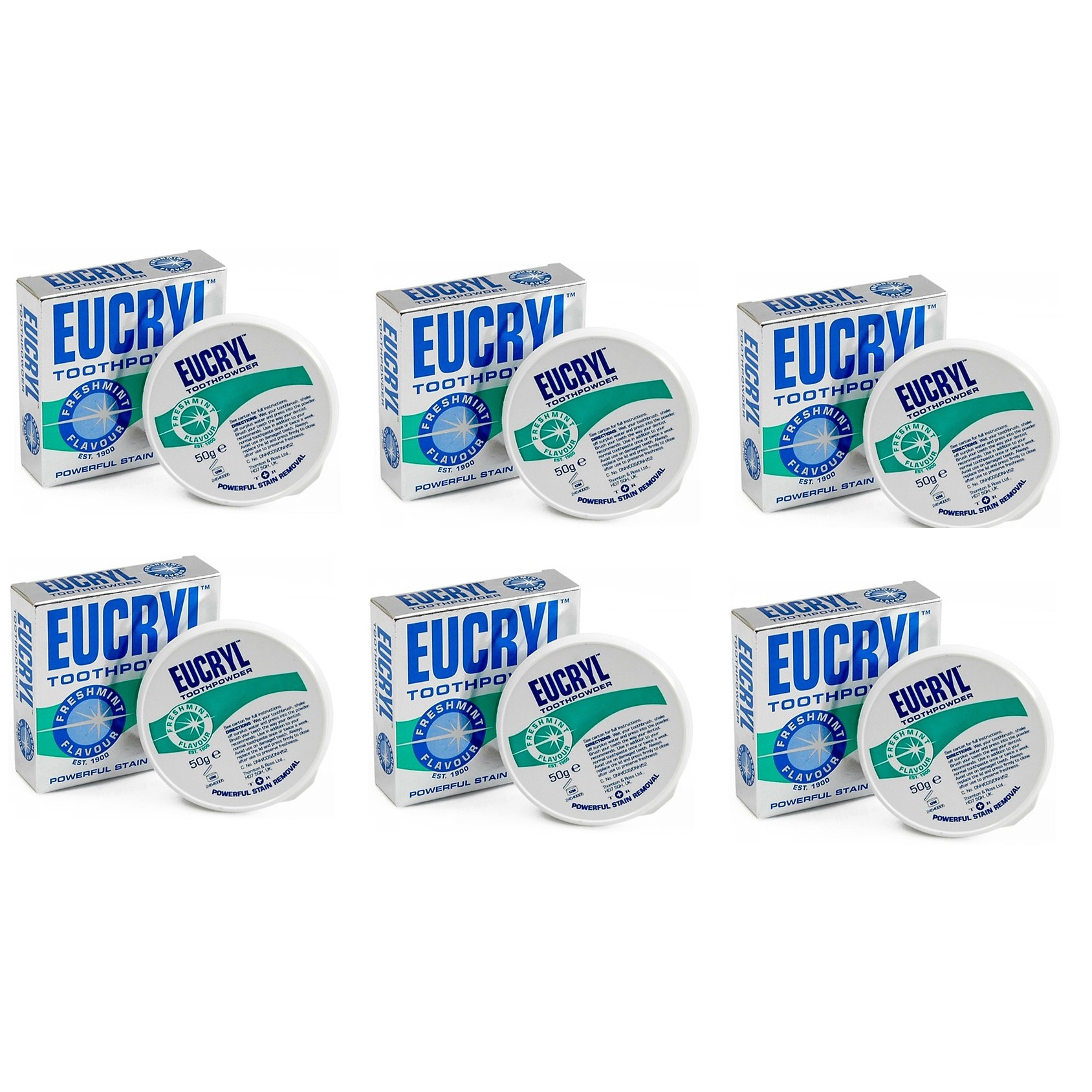 Bộ 6 hộp bột tẩy trắng răng EUCRYL 50g