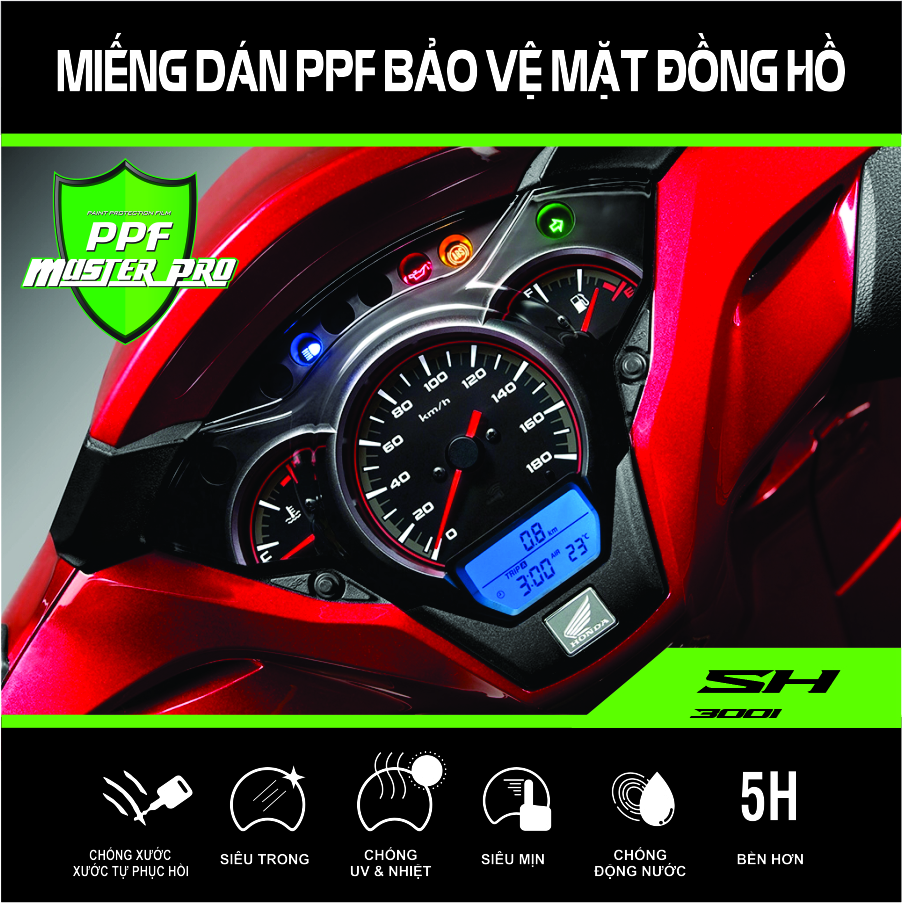 Miếng Dán PPF Bảo Vệ Mặt Đồng Hồ Xe SH 300I, SH Ý 2011 | Chất Liệu Film PPF