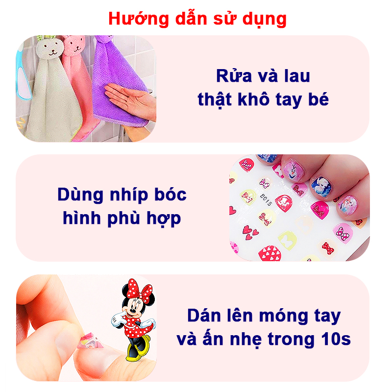 Set dán móng tay cho bé họa tiết hoạt hình 3D mẫu mới đáng yêu tiện lợi không cần dùng nước – J063     