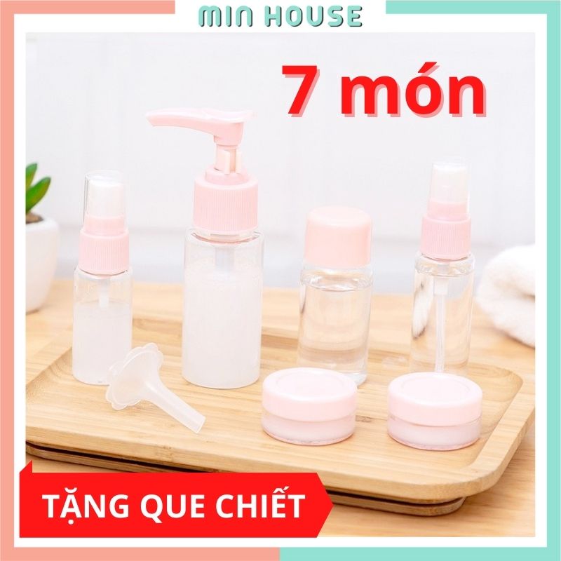 Chiết mỹ phẩm mini du lịch bộ 7 món chai nhấn, bình xịt, lọ toner, hộp chiết kem tiện lợi