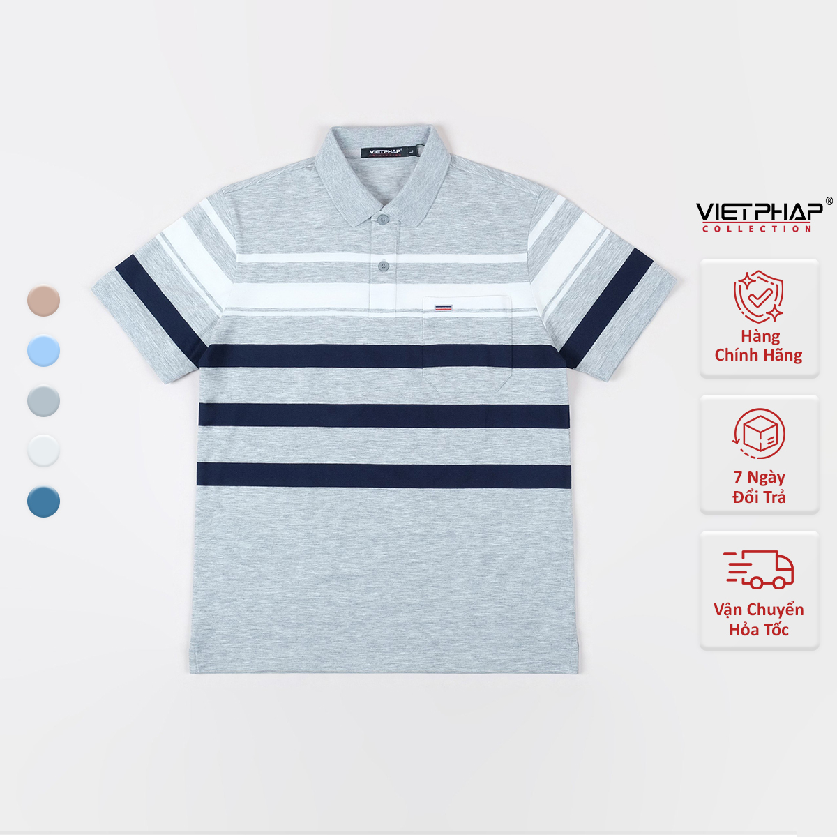 Áo Polo Nam VIỆT PHÁP Form Luxury - Thun Sọc TC Túi , lịch lãm, sang trọng 3804