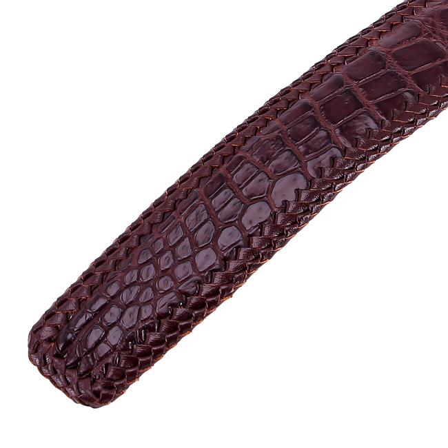 Thắt lưng nam da cá sấu Huy Hoàng đan viền 3,5P đầu kim màu đen, nâu đất, nâu đỏ, vàng bò HT4276-77-78-79