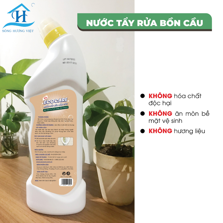 Nước tẩy rửa bồn cầu ECOCARE, chiết xuất thiên nhiên khử mùi diệt khuẩn tốt bảo vệ sức khỏe gia đình - Hàng chính hãng