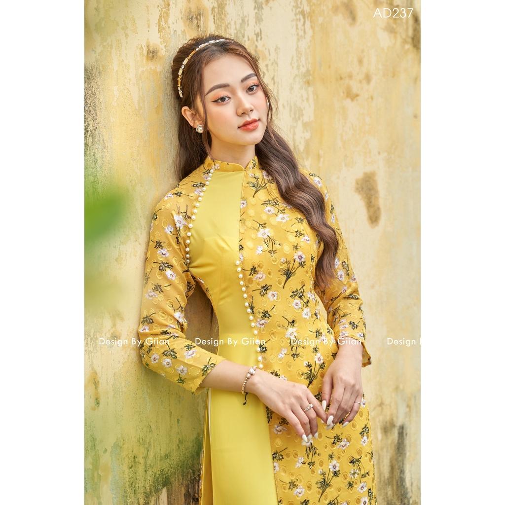 Áo dài hoa nhí vàng tà phối lụa siêu cấp nhà MINH ANH Fashion CỐ MAY SỐ ĐO