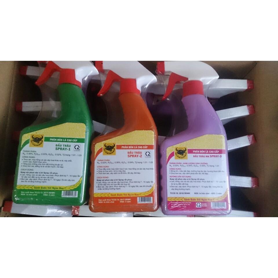 Combo 3 loại PHÂN BÓN LÁ CAO CẤP ĐẦU TRÂU SPRAY 1 SPRAY 2 SPRAY 3 mỗi loại 500ML CHUYÊN HOA – CÂY KIỂNG