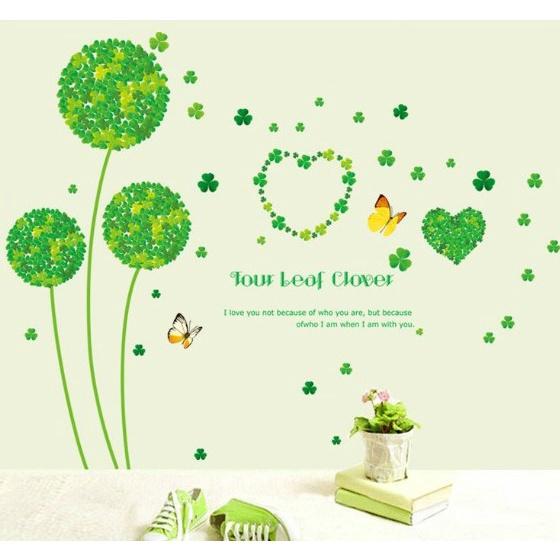 DECAL chi tiết TRANG TRÍ TƯỜNG CỎ MAY MẮN NHÍ tạo thành 3 nhánh cây