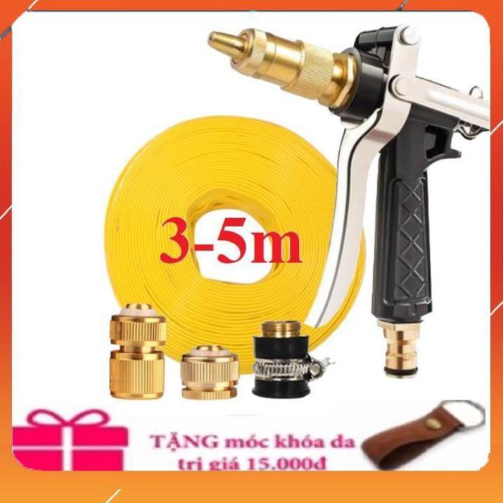 Bộ dây vòi xịt nước rửa xe, tưới cây ,tăng áp 3 lần,loại 3m, 5m 206236 đầu đồng,cút đồng,nối đồng+ móc khoá