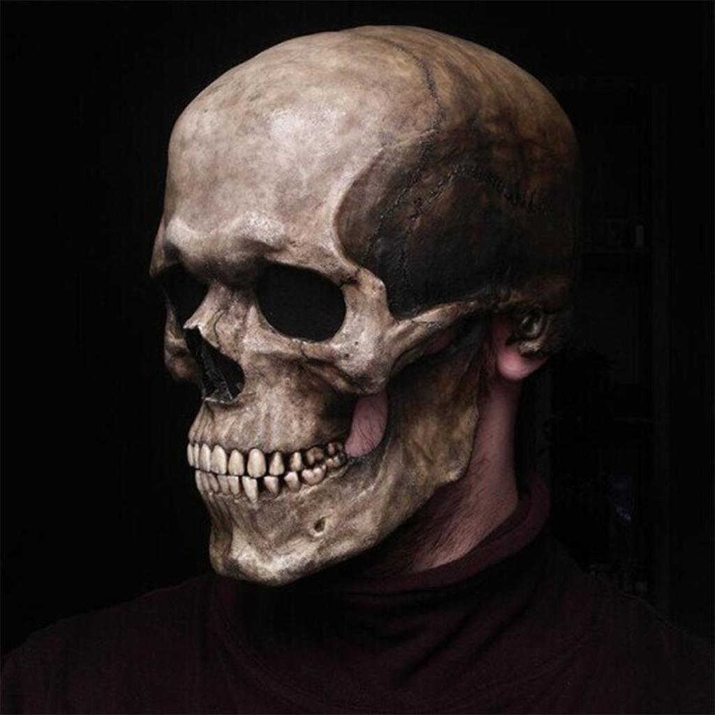 Full Head Skull  With Movable Jaw Halloween Latex Headgear