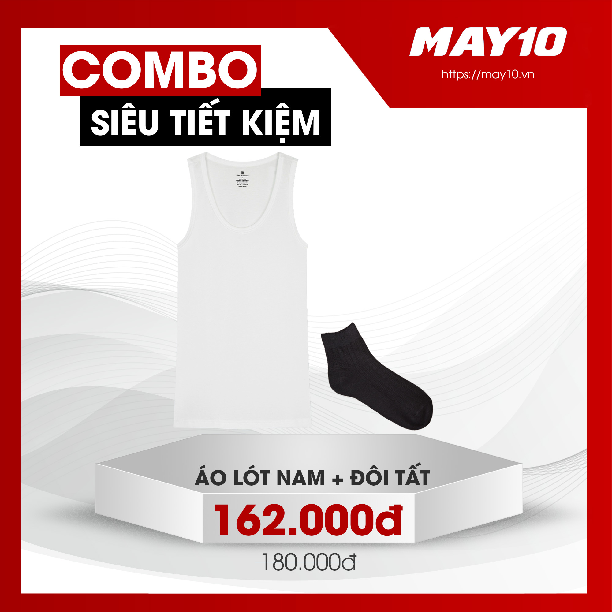 COMBO SIÊU TIẾT KIỆM ÁO BA LỖ NAM MAY 10 + TẤT CỔ CAO NAM MAY 10 (ÁO+TẤT GIAO MÀU NGẪU NHIÊN)