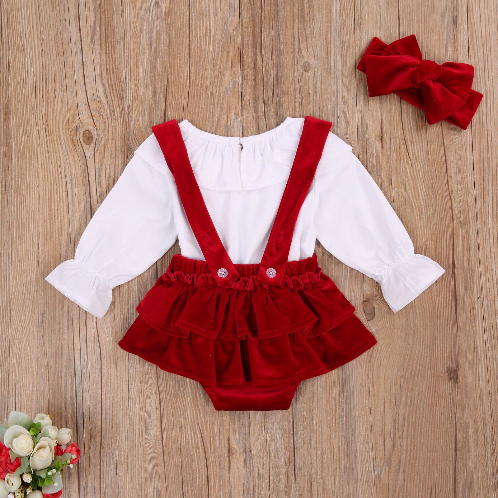 Ma & Bé 0-24M Giáng Sinh Cho Trẻ Sơ Sinh Bé Gái Quần Áo Bộ Xù Trắng Áo Nơ Đỏ Nhung quần Short Đầu Bộ Trang Phục Xmas