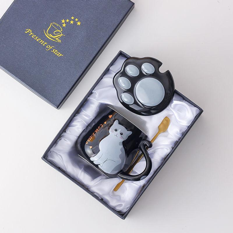 Món Quà Sinh Nhật Tốt Nhất Cốc Sáng Tạo Mèo Hoạt Hình Cốc Sứ Có Nắp Thìa Cốc Nước Bé Gái In Hàn Quốc Cốc Cà Phê