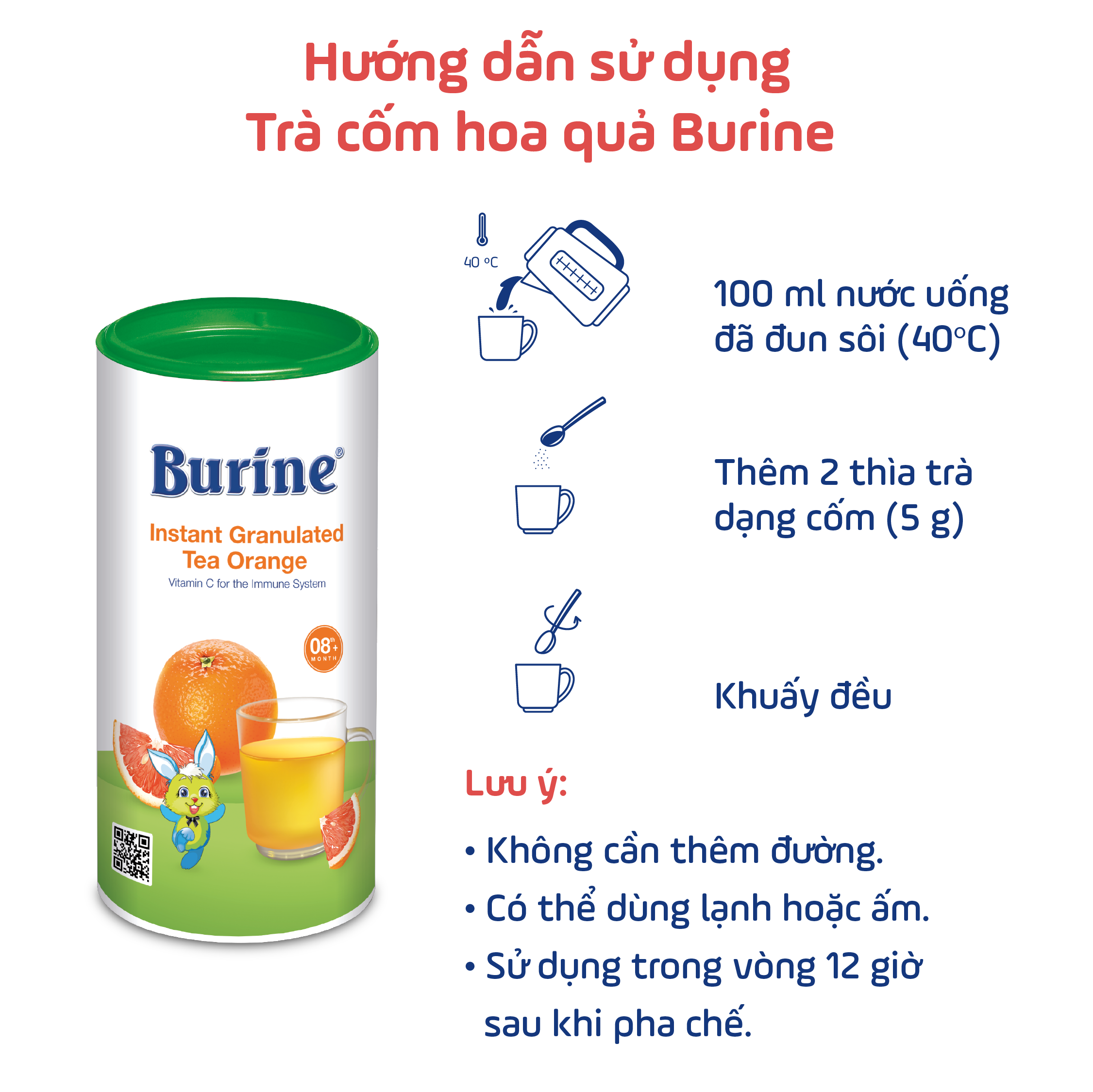 Trà cốm hoa quả Burine dinh dưỡng dành cho bé - Vị Cam Nam Mỹ giúp hỗ trợ giảm viêm nhiễm, tăng cường đề kháng (Không dành cho trẻ dưới 8 tháng tuổi)