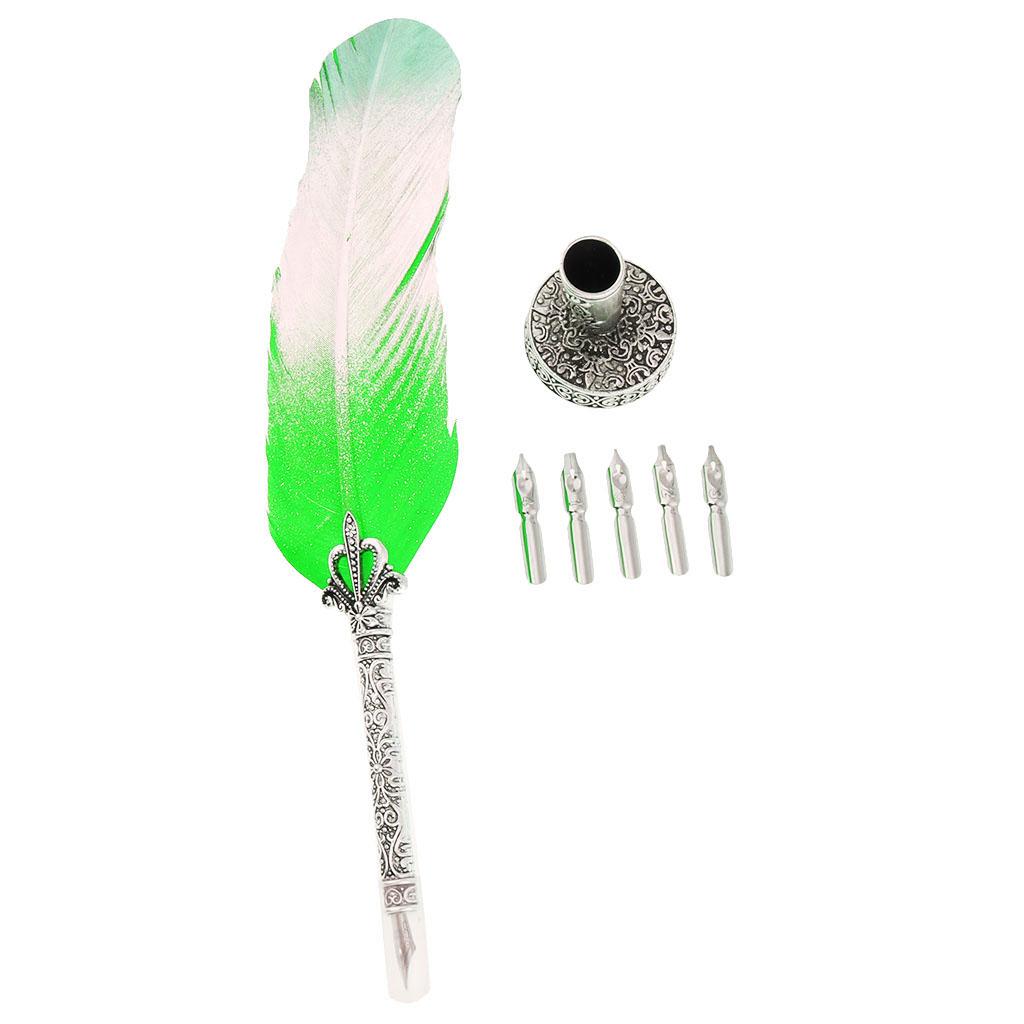 Antique Dip Feather Pen Set with 5pcs Nibs Pen Stand Birthday Wedding Christmas Gift