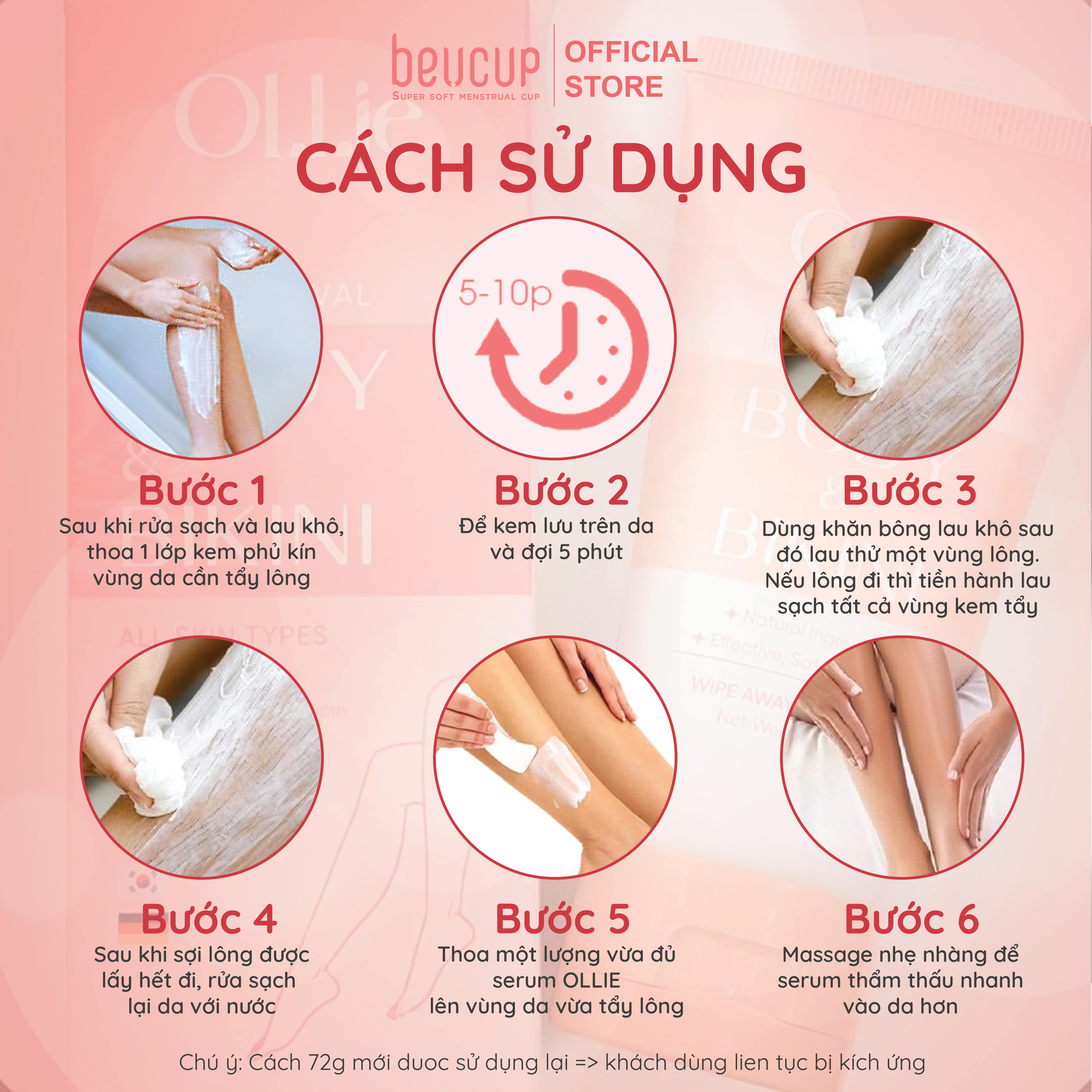 Kem tẩy lông OLLIE + gel dưỡng ngăn mọc lông OLLIE , tẩy lông bikini, nách, tay, chân, an toàn không đau rát dung tích 70ml