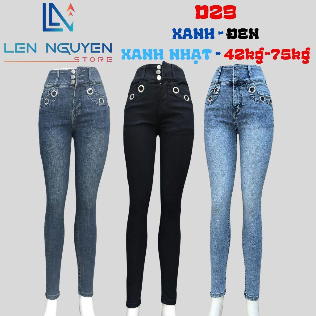 D29_Quần jean nữ, dài, lưng cao, quần bò nữ dáng ôm, quần rin nữ có big size, cho 42kg đến 75kg,LEN NGUYEN STORE - Xanh
