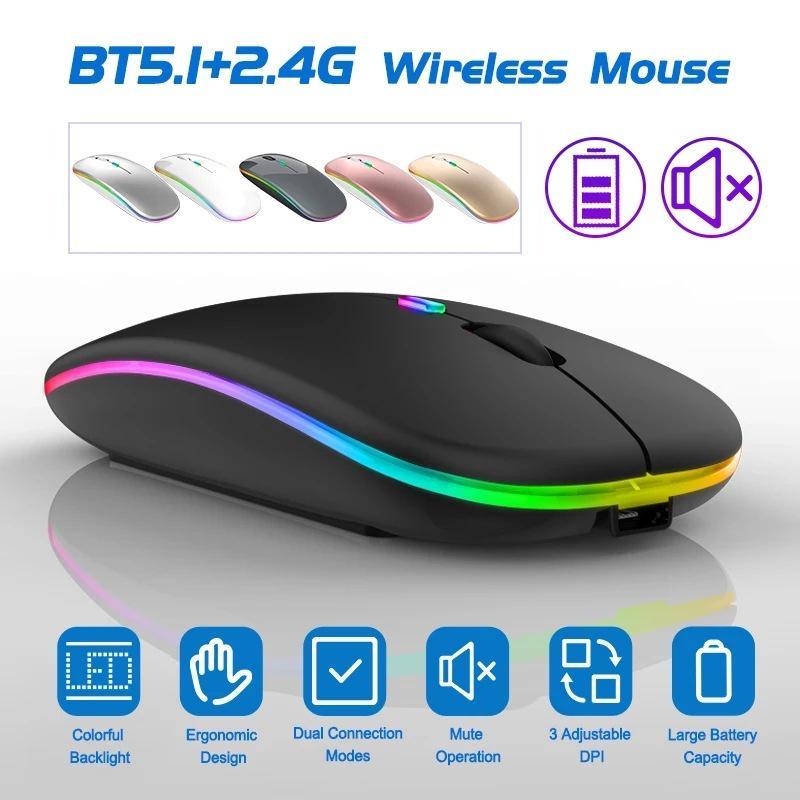 Chuột Bluetooth Không Dây 2.4GHz + 5.0 / Quang Học Có Đèn led Cho PC / Laptop