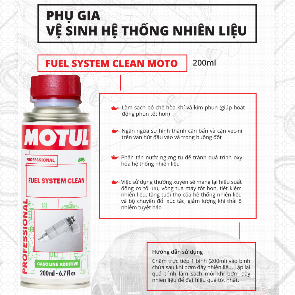 Phụ gia vệ sinh hệ thống nhiên liệu xe máy - FUEL SYSTEM CLEAN MOTO 200ml