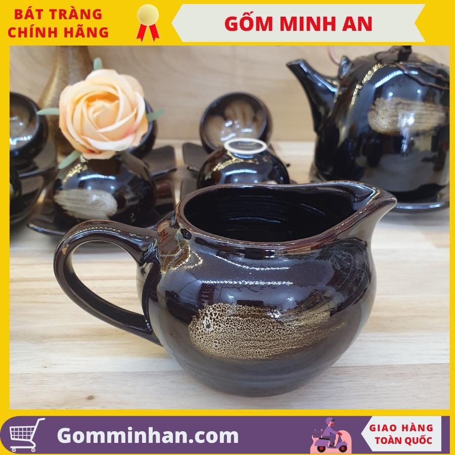 Bộ ấm trà gốm sứ Bát Tràng đẹp Bộ ấm chén sứ màu cà phê xước, chén vẽ lòng hoa- Gốm Minh An