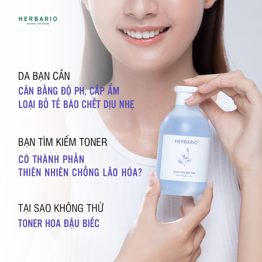 Toner nước cân bằng da Hoa Đậu Biếc herbario 200ml chống lão hóa da, cấp ẩm, thuần chay